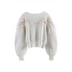 Cárdigan de lana y cachemir Gris claro jaspeado