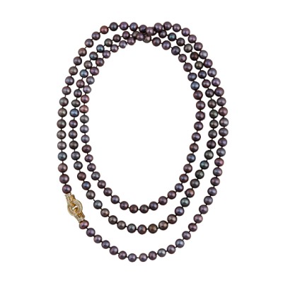 Колье (жемчуг шоколад микс 8-9мм, фианит; покрытие золото) 140см, Есть комплект