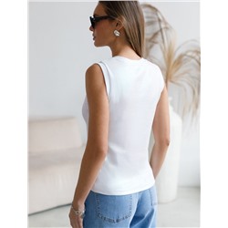 Топ с закрытым декольте из хлопка с эластаном в рубчик с матовым покрытием металлик