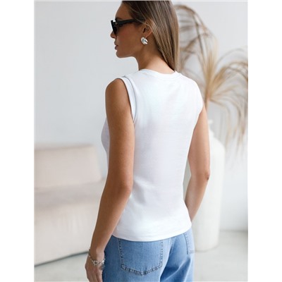 Топ с закрытым декольте из хлопка с эластаном в рубчик с матовым покрытием металлик