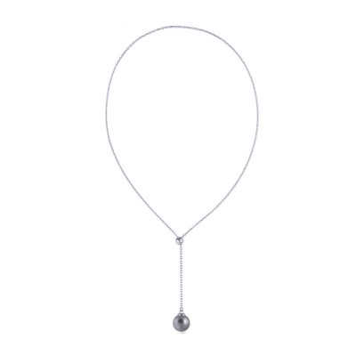 Кулон (Майорка 14мм серо-голубая; покрытие родий) 72см, Есть комплект