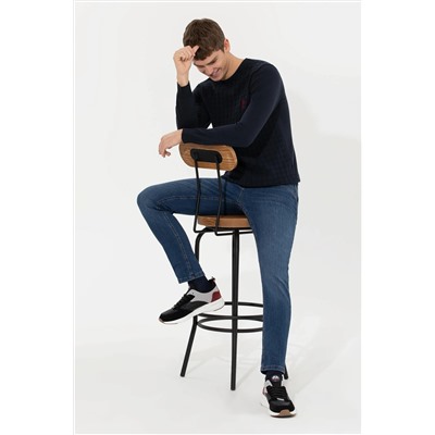 Erkek Lacivert Bisiklet Yaka Triko Kazak