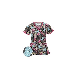 UA Dog Park Black Mock Wrap Print Scrub Top