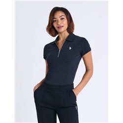 HALF ZIP PUFF SLEEVE HEATHER POLO SHIRT