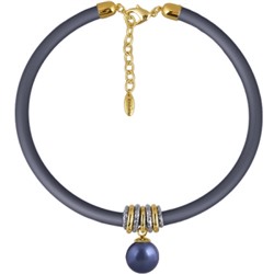 Колье Гевея (Майорка 16мм черничная, каучук графит; покрытие золото) 40-45см, Есть комплект