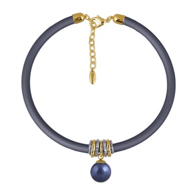 Колье Гевея (Майорка 16мм черничная, каучук графит; покрытие золото) 40-45см, Есть комплект