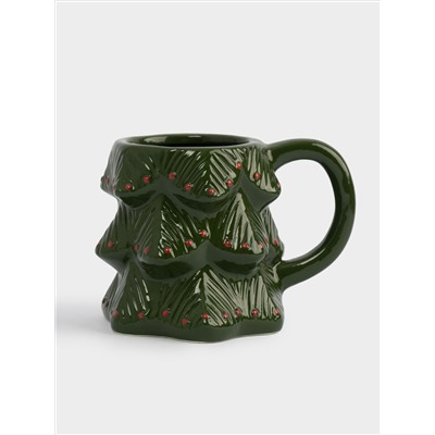 Кружка, 380 мл, керамика D, зелено-красная, Елка, Fir