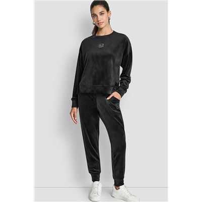 VELOUR RHINESTONE TWO TONE LOGO JOGGER