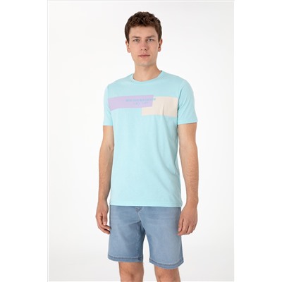 Erkek Regular Fit Bisiklet Yaka Aqua Tişört