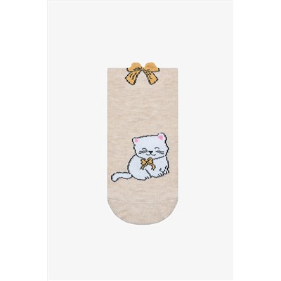 Penti Bowtie Cat Bej Beyaz 3lü Patik Çorap