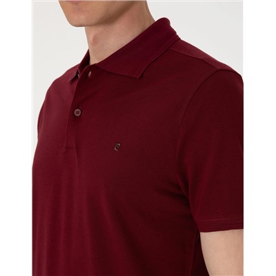 Bordo Slim Fit %100 Pamuk Polo Yaka Basic Tişört