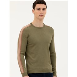 Haki Slim Fit Bisiklet Yaka Triko Kazak