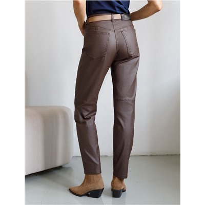 Брюки зауженные из эластичного хлопка с покрытием под кожу