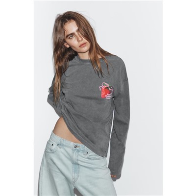 WASHED T-SHIRT WITH FRONT PRINT