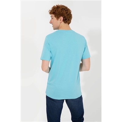 Erkek Turkuaz Bisiklet Yaka Tişört