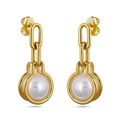 Серьги (Майорка 12мм белая; покрытие золото), Есть комплект