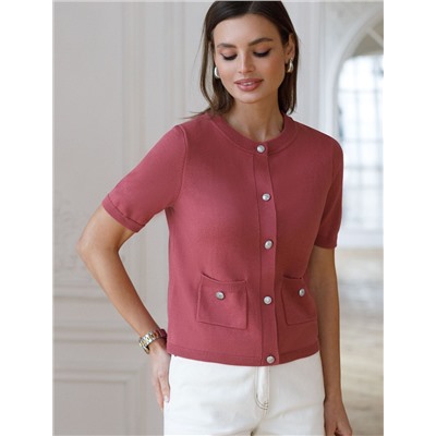 Кардиган c коротким рукавом вязаный из хлопка с акрилом