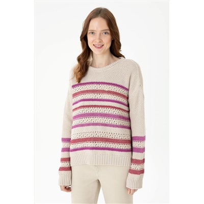 Kadın Krem Bisiklet Yaka Kazak