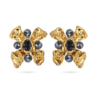 Клипсы Грациоза (кристаллы SW темно-серые, Майорка; покрытие золото), Есть комплект