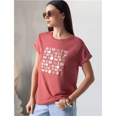 Свободная футболка с принтом из премиального хлопка с эластаном