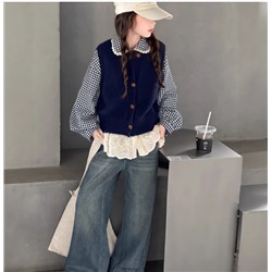 Рубашка и жилетка. Осенний костюм для девочек 2025 Хлопок 100%