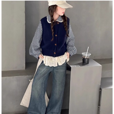 Рубашка и жилетка. Осенний костюм для девочек 2025 Хлопок 100%