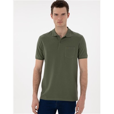 Haki Regular Fit %100 Pamuk Polo Yaka Basic Tişört