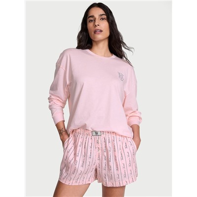 100% Cotton Shine Long-Sleeve Short Pajama Set