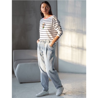 Лонгслив в полоску из премиального хлопка с эластаном