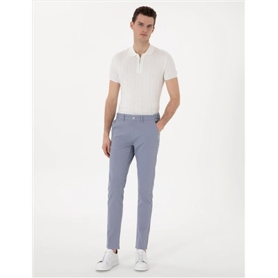 Açık Mavi Slim Fit Beli Lastikli Kanvas Pantolon