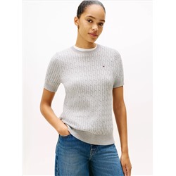 Short-Sleeve Cable Knit Sweater