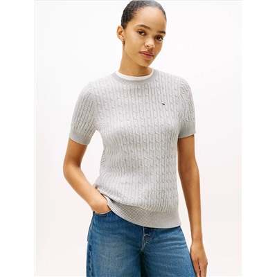 Short-Sleeve Cable Knit Sweater