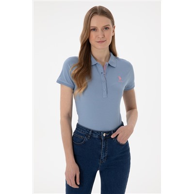 Kadın Mavi Basic Polo Yaka Tişört