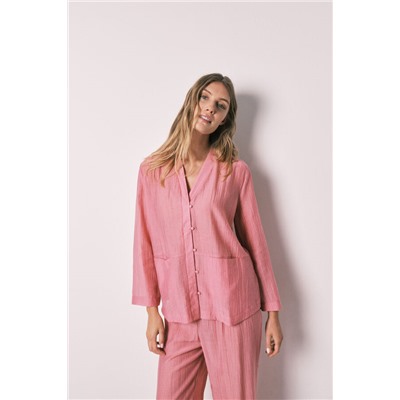 Pijama largo satinado rosa