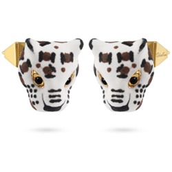 Серьги Леопард (эмаль матовая белая, кристаллы SW черные; покрытие золото), Есть комплект