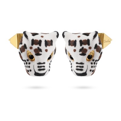 Серьги Леопард (эмаль матовая белая, кристаллы SW черные; покрытие золото), Есть комплект