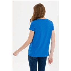 Kadın Saks Bisiklet Yaka Tişört