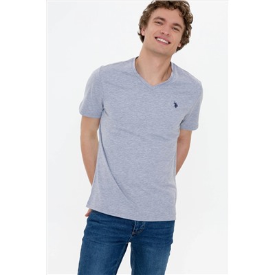 Erkek Gri Melanj Basic V Yaka Tişört