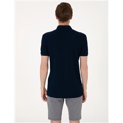 Lacivert Slim Fit Örme Dokulu Polo Yaka Tişört