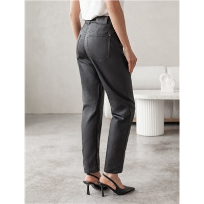 Брюки зауженные из эластичного хлопка с покрытием под кожу