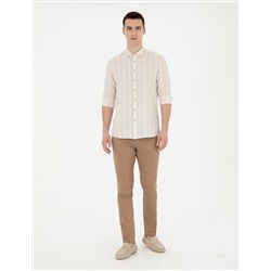 Kahverengi Slim Fit Beli Lastikli İpli Kanvas Pantolon