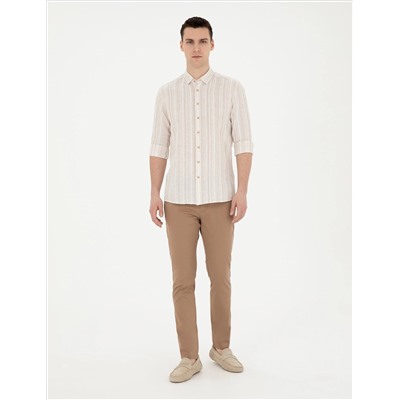 Kahverengi Slim Fit Beli Lastikli İpli Kanvas Pantolon