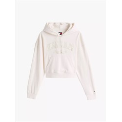 Embroidered Flocked Logo Cropped Hoodie