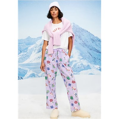Mid-Rise Printed Flannel Pajama Pants for Women