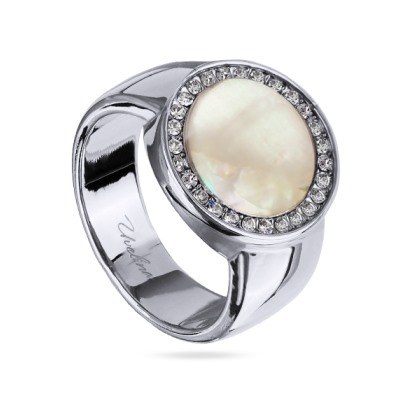 Кольцо Амфитрита (перламутр 11мм белый; покрытие родий), Есть комплект