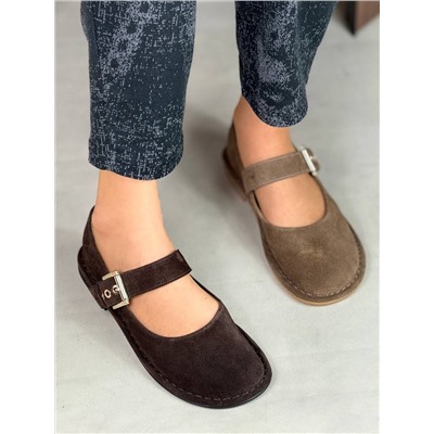 Балетки темный шоколад замша