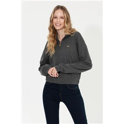 Kadın Antrasit  Melanj Dik Yaka Sweatshirt