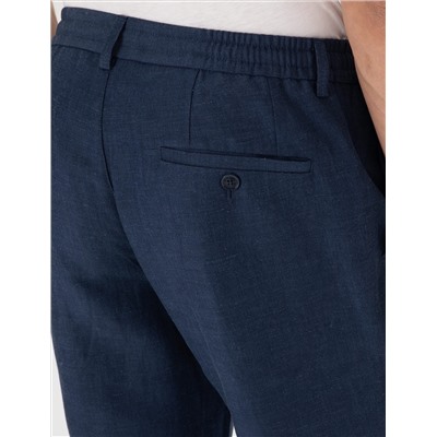 Lacivert Slim Fit Keten Karışımlı Pantolon