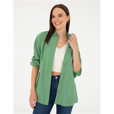 Yeşil Oversize Uzun Kollu Gömlek