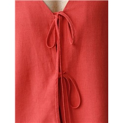 Укороченная свободная блузка с завязками и с V-вырезом изо льна с вискозой